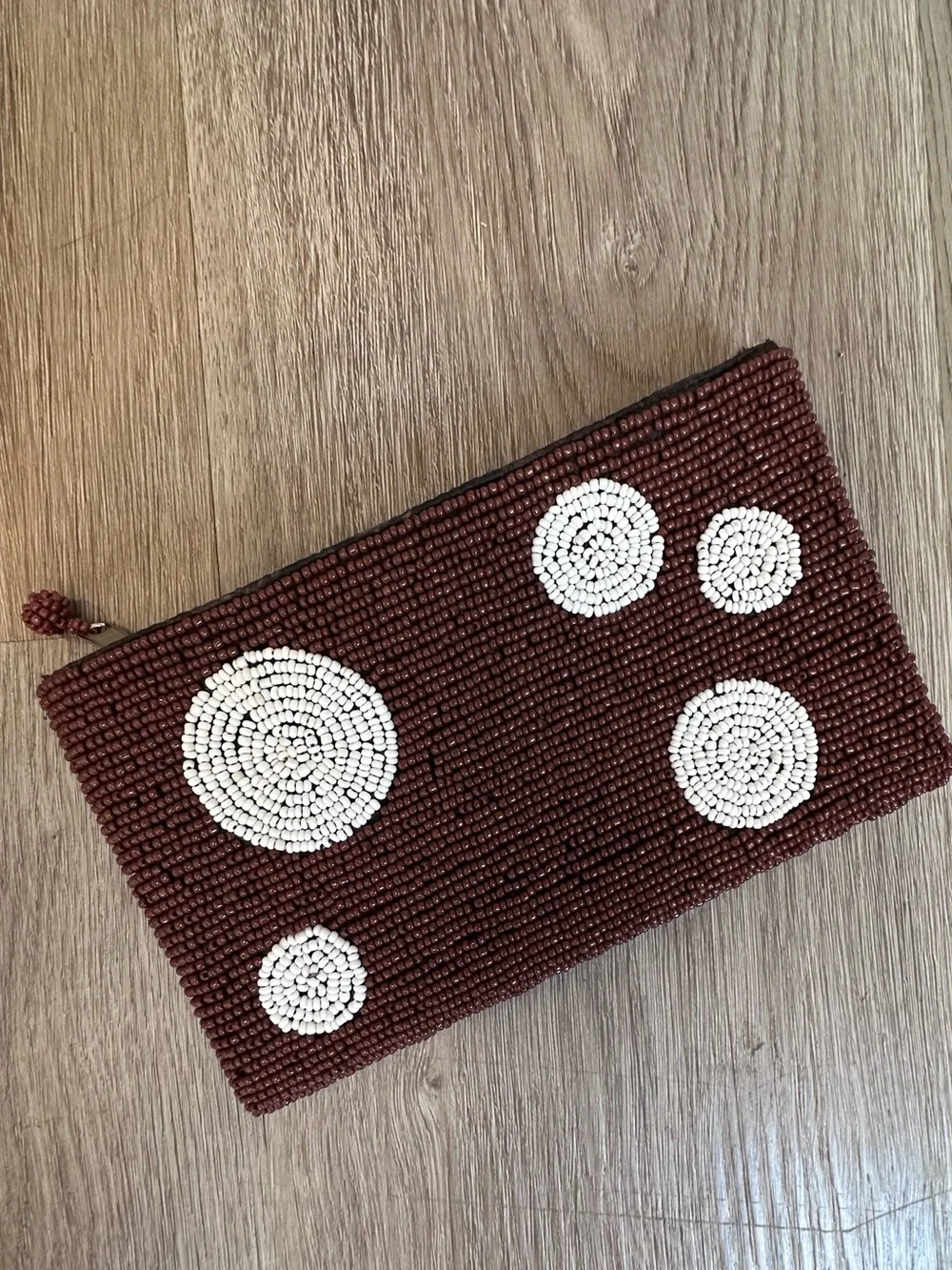 Polka dot Beaded Brown & White Clutch